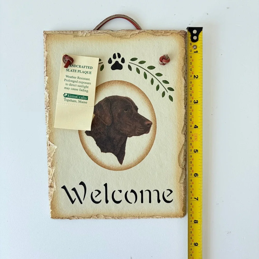 KimsCrafts Maine Handcrafted Slate Welcome Plaque Chocolate Labrador Dog Sign